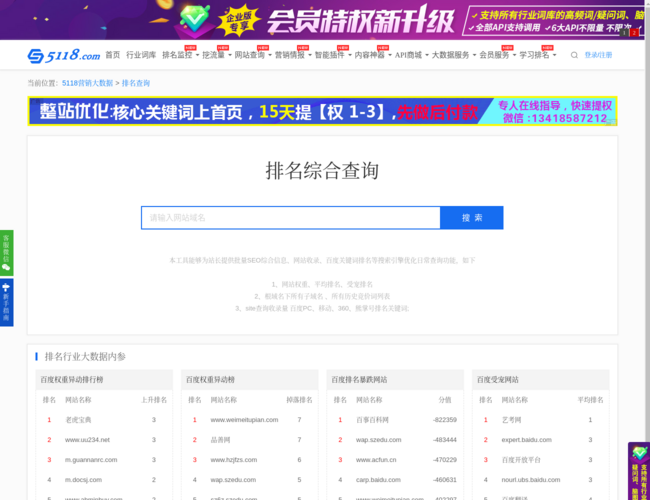 5118营销大数据排名综合查询